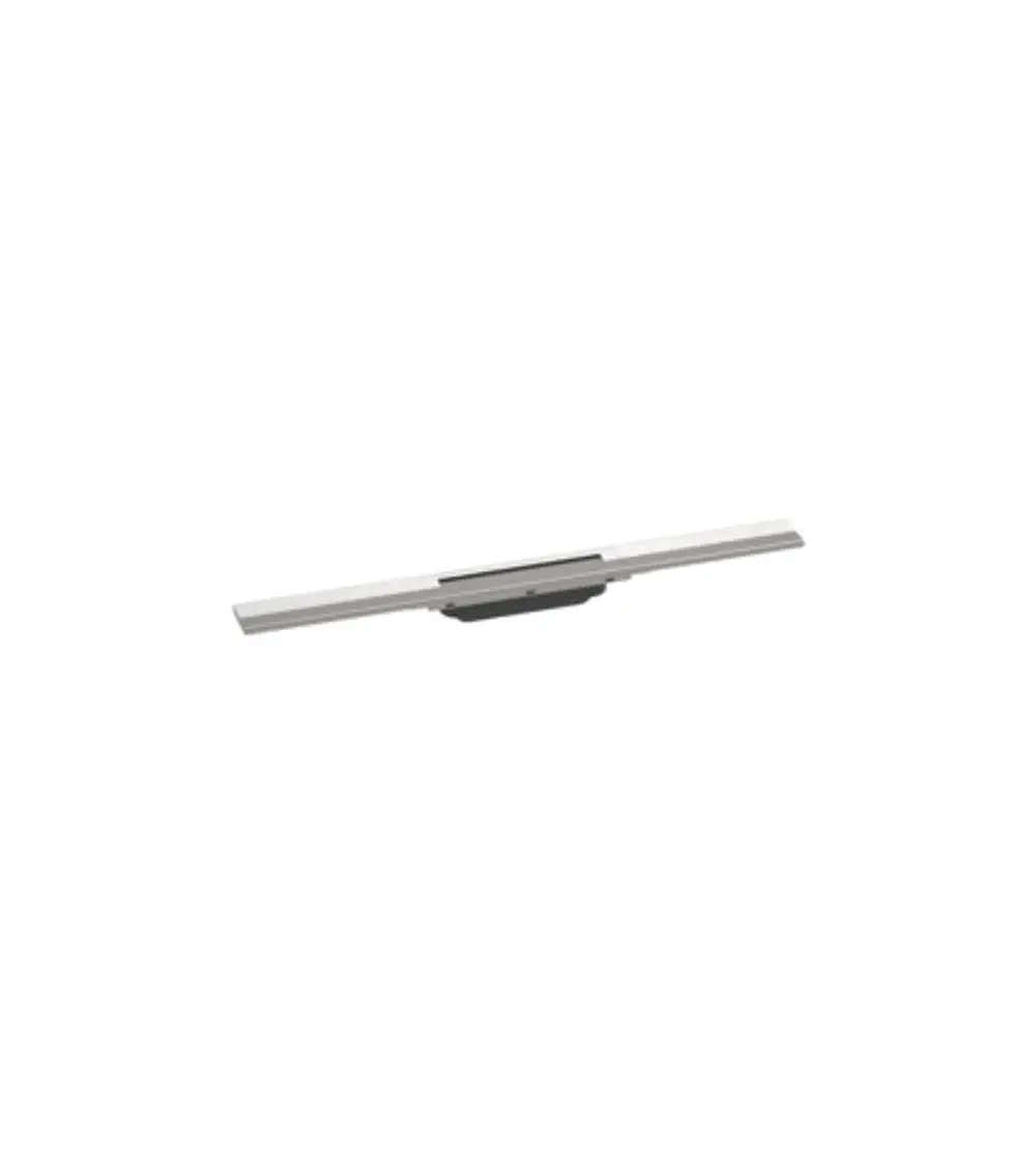Edelstahl-Duschrinne von Hansgrohe mit zwei langen, schmalen Rinnenprofilen. Das Design ist funktional und eignet sich für die Installation in Duschbereichen.